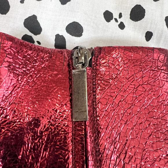 Saint Laurent | YSL Lou Crackled Metallic Red Leather Designer Heeled Boots 37 - Picture 6 of 10